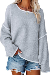 Loose Soft Chunky Knit Long Batwing Sleeve Pullover Sweater